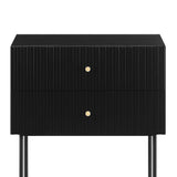 Sarantino Arden Fluted 2-Drawer Bedside Table Night Stand - Black