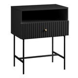 Sarantino Cecil Slender Fluted Bedside Table in Black - Extra Image