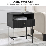 Sarantino Cecil Slender Fluted Bedside Table in Black - Extra Image