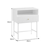 Sarantino Cecil Slender Fluted Bedside Table - White - Side View