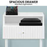 Sarantino Cecil Slender Fluted Bedside Table - White - Rear View