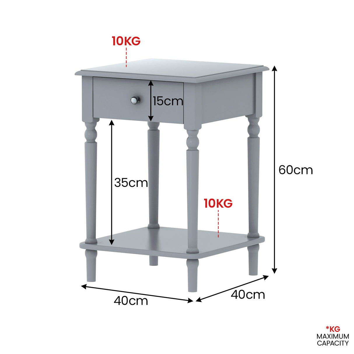 Sarantino Esther Bedside Table with Drawer - Grey