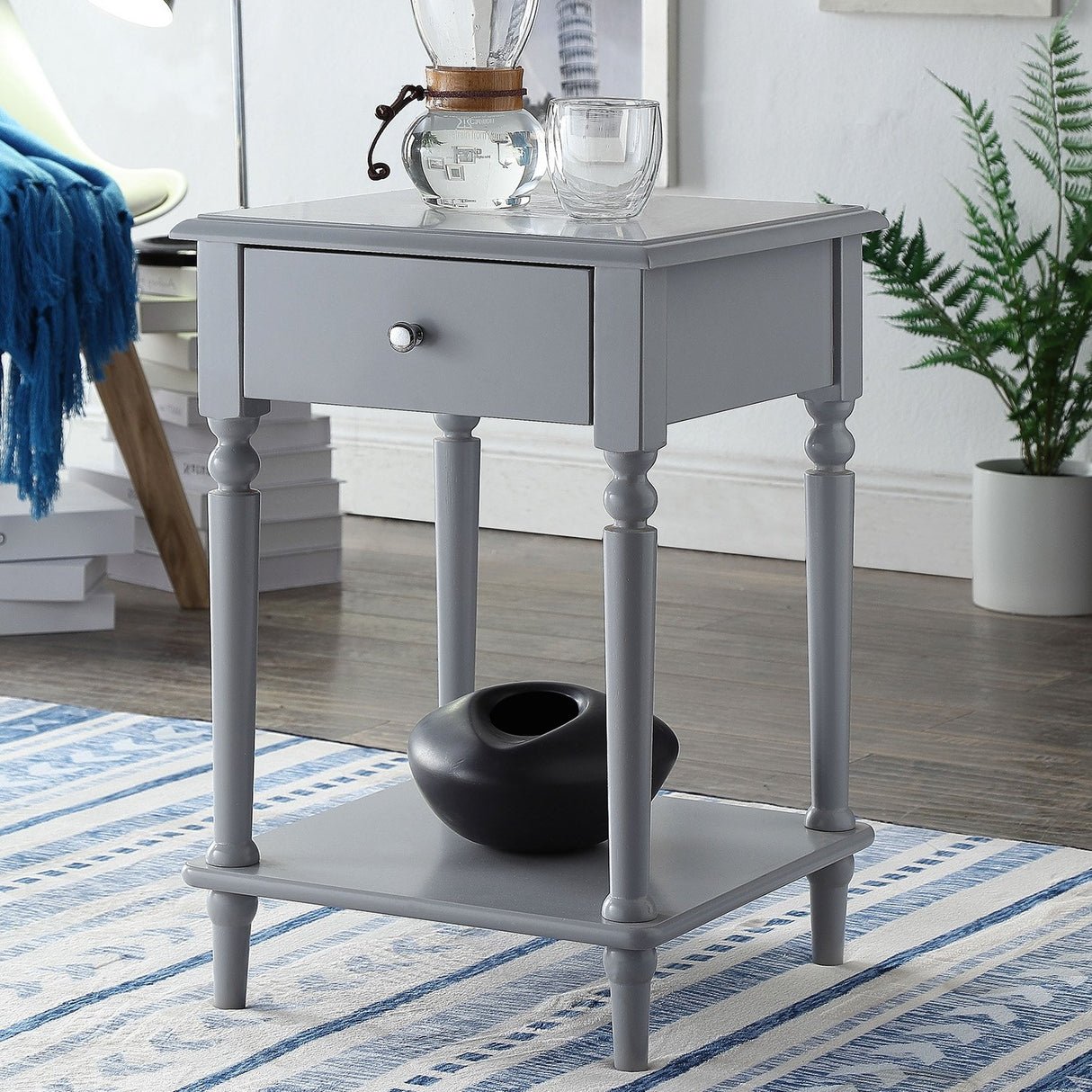 Sarantino Esther Bedside Table with Drawer - Grey