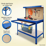 2-Layered Work Bench Garage Storage Table Tool Shop Shelf Blue - Top-Down View