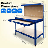 2-Layered Work Bench Garage Storage Table Tool Shop Shelf Blue - 45-Degree Angle