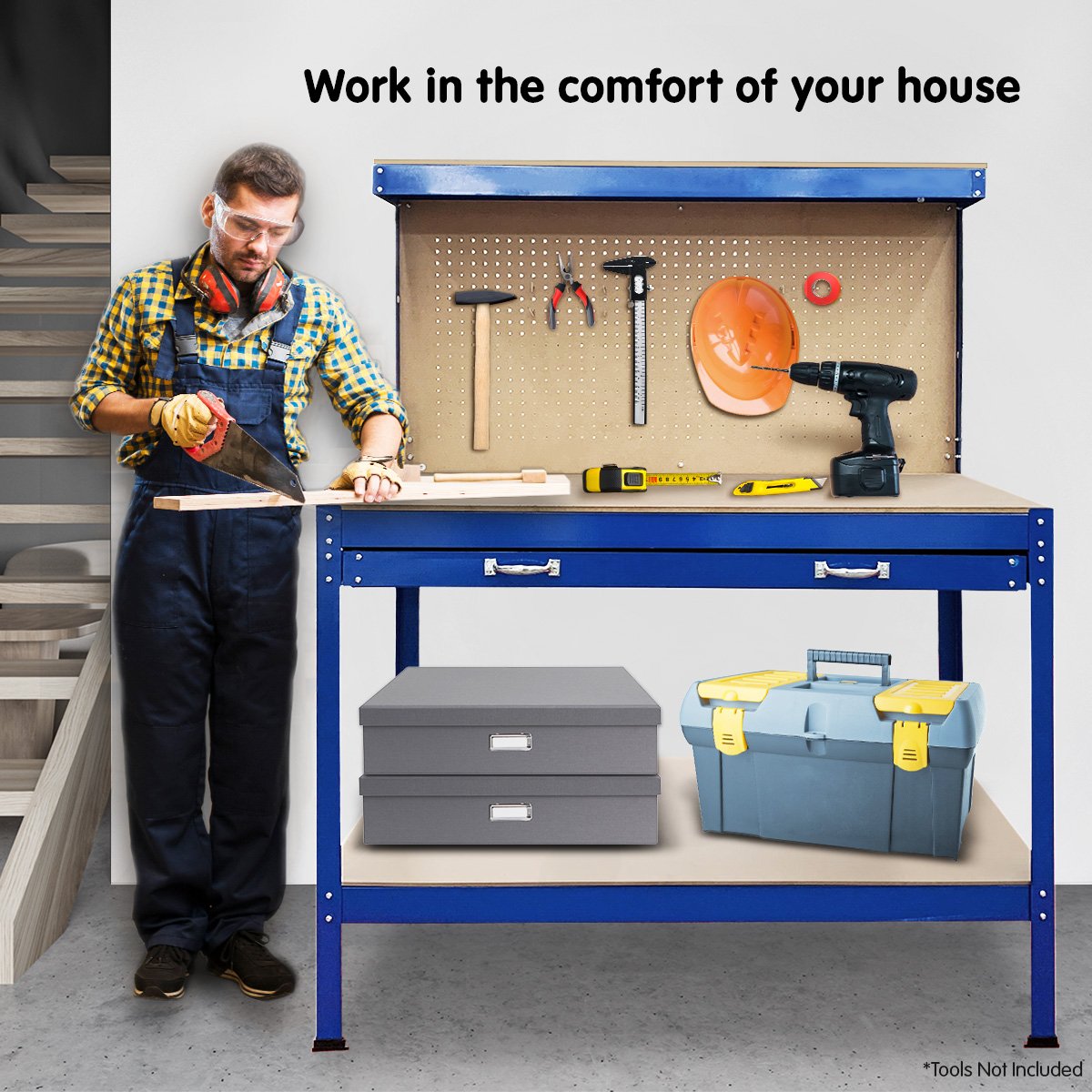 2-Layered Work Bench Garage Storage Table Tool Shop Shelf Blue