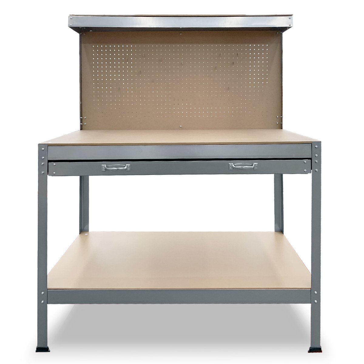 2-Layered Work Bench Garage Storage Table Tool Shop Shelf Silver
