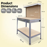 2-Layered Work Bench Garage Storage Table Tool Shop Shelf Silver - Close-Up Angle