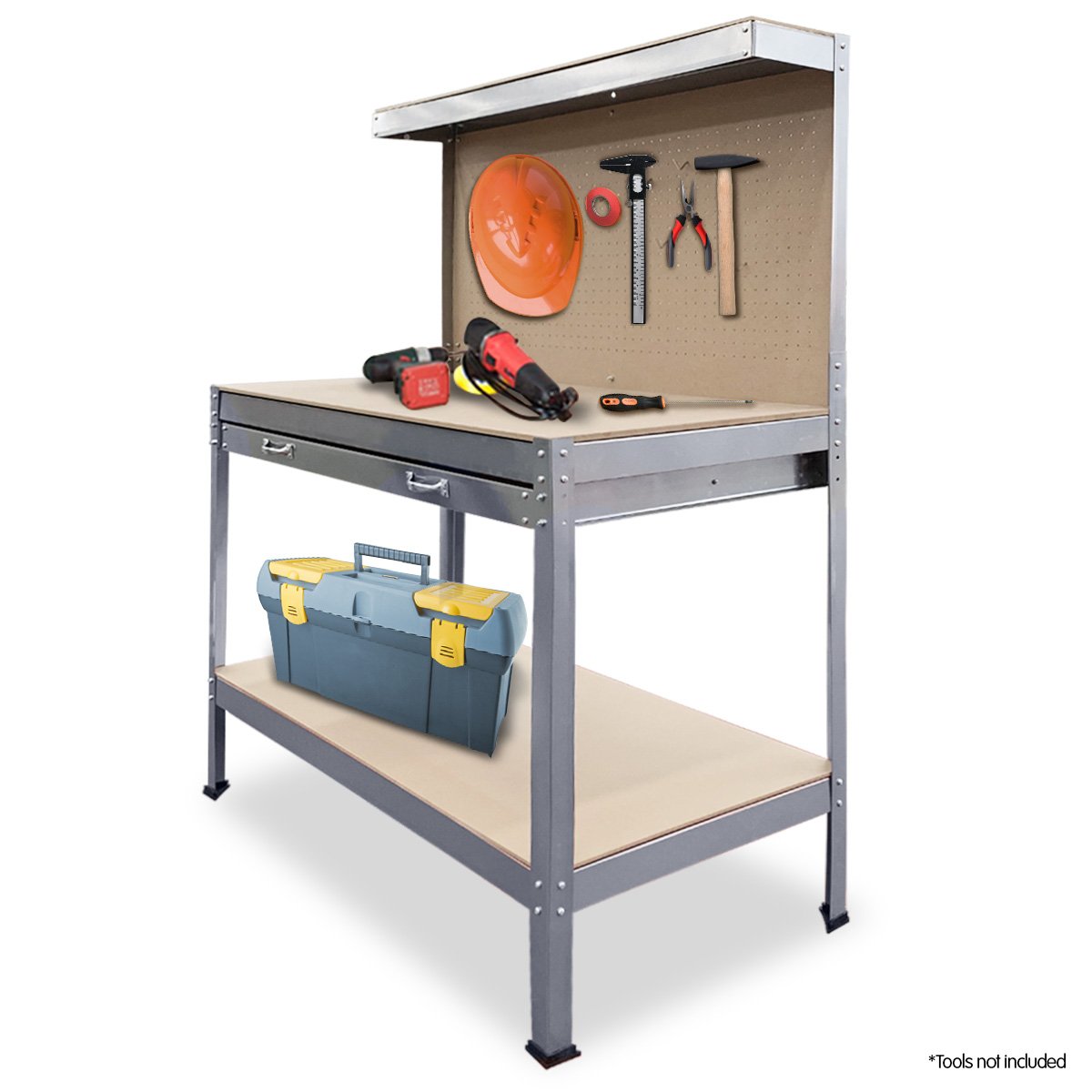 2-Layered Work Bench Garage Storage Table Tool Shop Shelf Silver