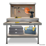 2-Layered Work Bench Garage Storage Table Tool Shop Shelf Silver - Front View
