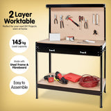 2-Layered Work Bench Garage Storage Table Tool Shop Shelf - Front View