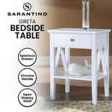 Sarantino Greta Bedside Table with Drawer - White - Extra Image