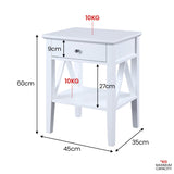 Sarantino Greta Bedside Table with Drawer - White - Side View