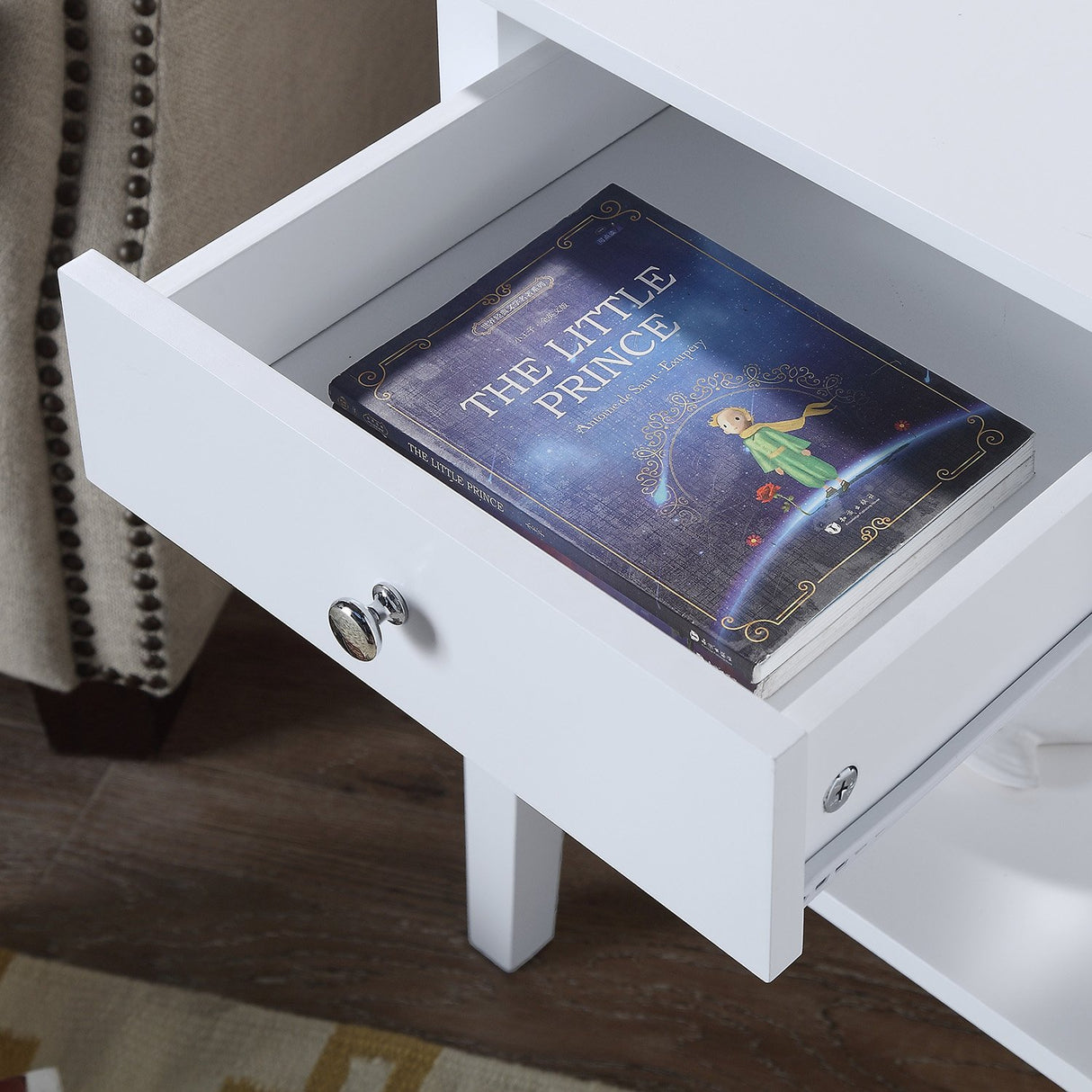 Sarantino Greta Bedside Table with Drawer - White