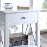 Sarantino Greta Bedside Table with Drawer - White - Rear View