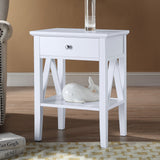 Sarantino Greta Bedside Table with Drawer - White - Low Angle