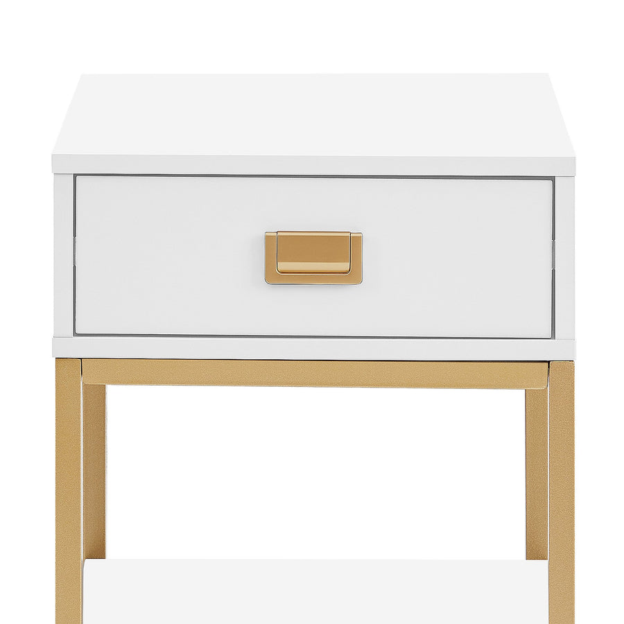 Sarantino Alessia Bedside Table - White/Gold