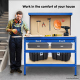 3-Layered Work Bench Garage Storage Table Tool Shop Shelf Blue - Rear View