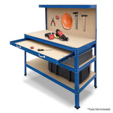 3-Layered Work Bench Garage Storage Table Tool Shop Shelf Blue - Close-Up Angle