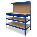 3-Layered Work Bench Garage Storage Table Tool Shop Shelf Blue - Low Angle