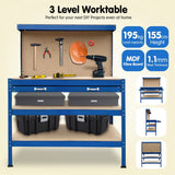 3-Layered Work Bench Garage Storage Table Tool Shop Shelf Blue - Front View