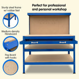 3-Layered Work Bench Garage Storage Table Tool Shop Shelf Blue - Side View