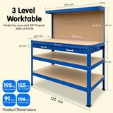 3-Layered Work Bench Garage Storage Table Tool Shop Shelf Blue - 45-Degree Angle