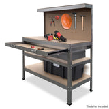 3-Layered Work Bench Garage Storage Table Tool Shop Shelf Silver - Low Angle