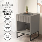 Sarantino Elton Fluted Bedside Table - Grey - Side View