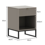 Sarantino Elton Fluted Bedside Table - Grey