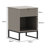 Sarantino Elton Fluted Bedside Table - Grey - Top-Down View