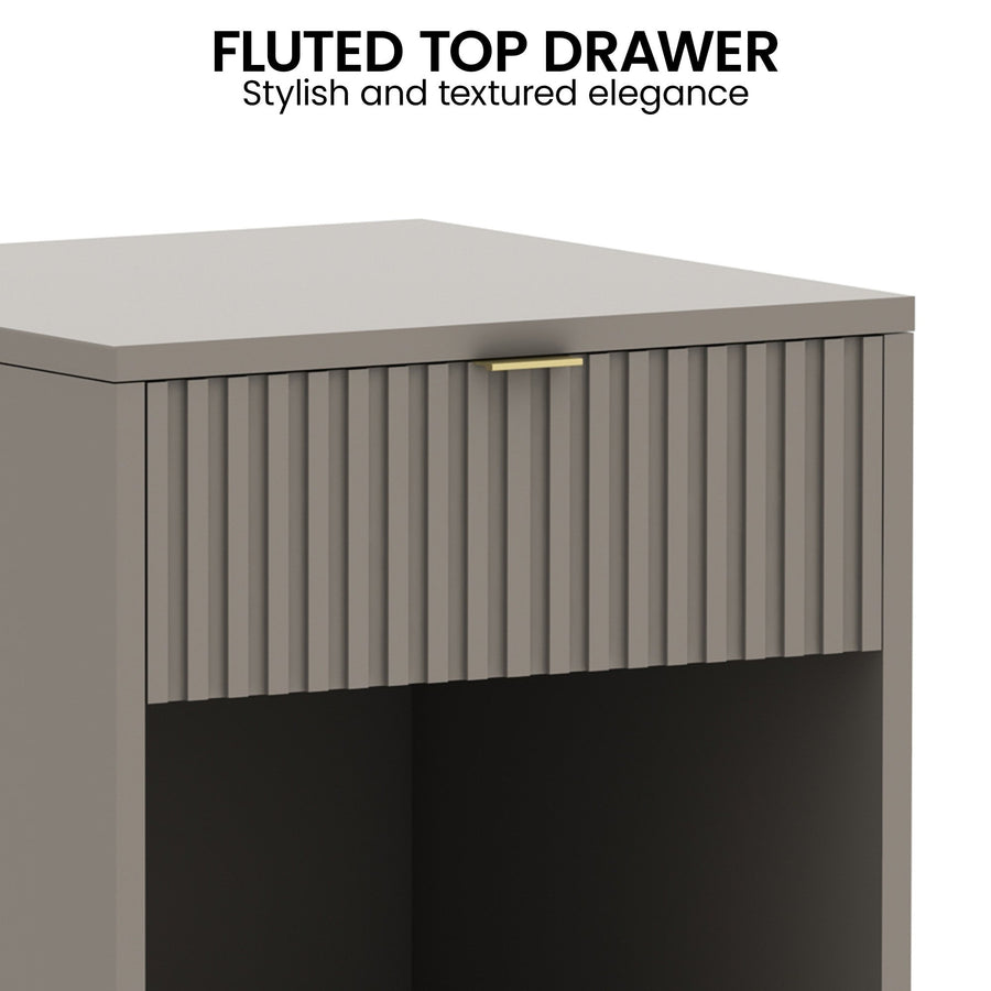 Sarantino Elton Fluted Bedside Table - Grey