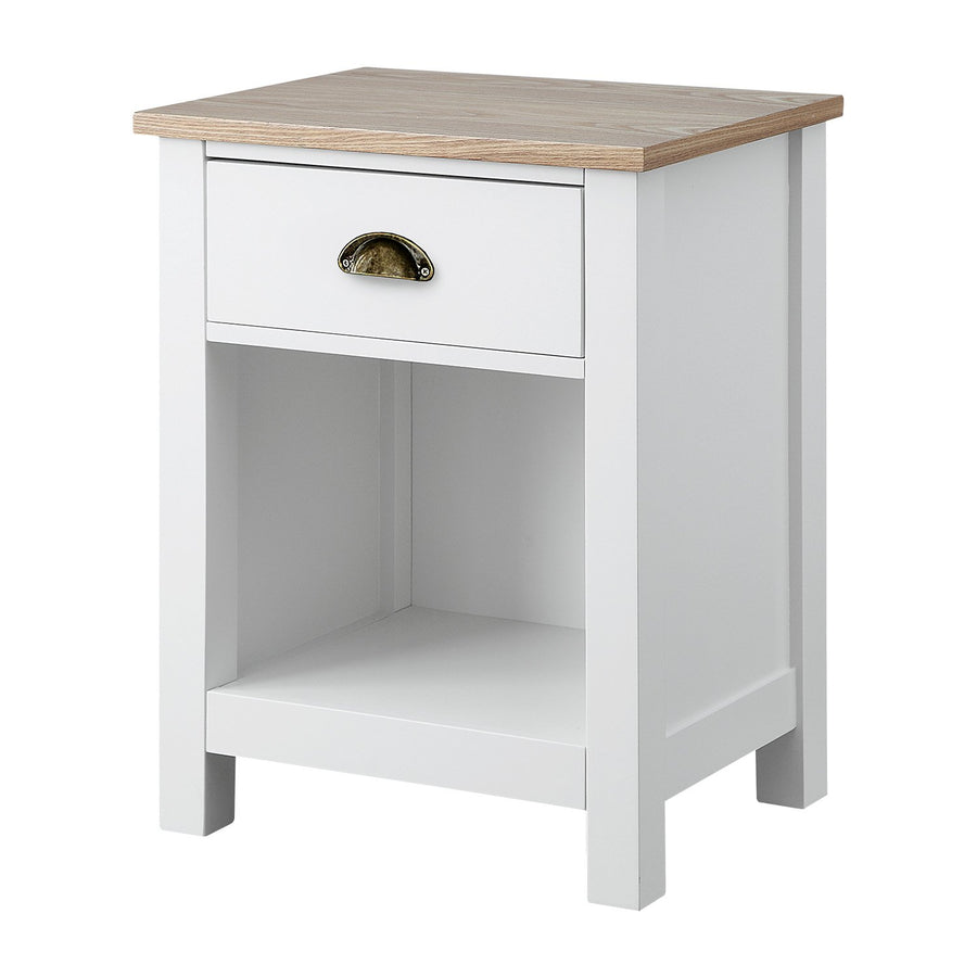 Sarantino Thea Bedside Table - White/Natural