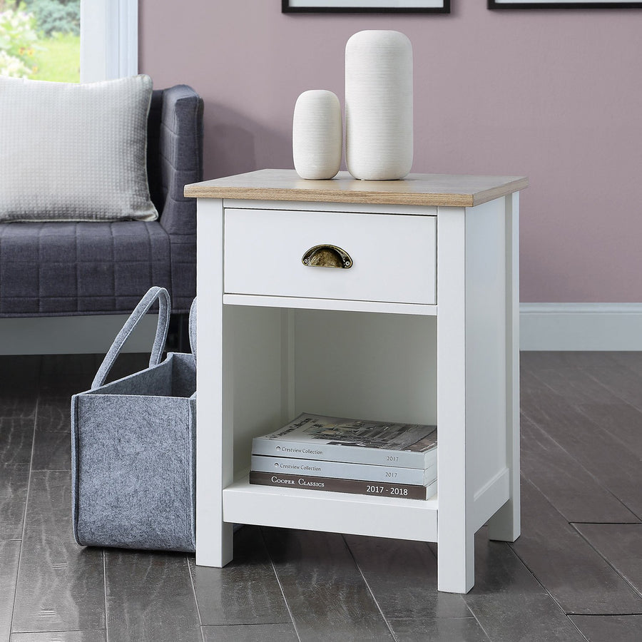 Sarantino Thea Bedside Table - White/Natural