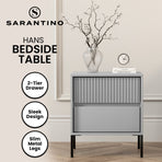 Sarantino Hans Fluted 2-Drawer Bedside Table - Grey