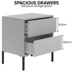 Sarantino Hans Fluted 2-Drawer Bedside Table - Grey