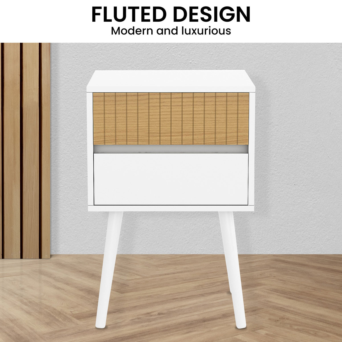 Sarantino Clio Bedside Table Night Stand - White/Natural