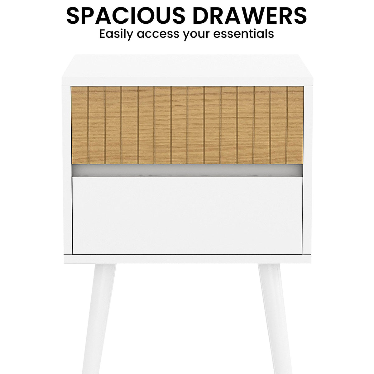 Sarantino Clio Bedside Table Night Stand - White/Natural