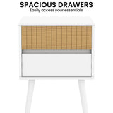 Sarantino Clio Bedside Table Night Stand - White/Natural