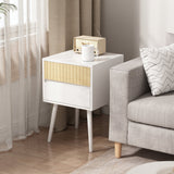 Sarantino Clio Bedside Table Night Stand - White/Natural - Low Angle