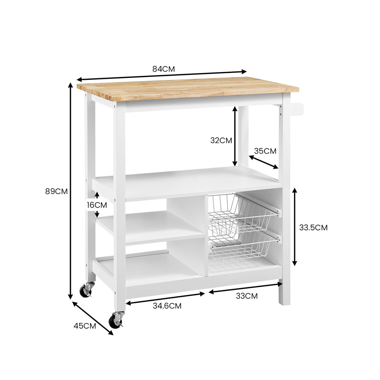 Sarantino Carina Wooden Kitchen Cart Microwave Stand