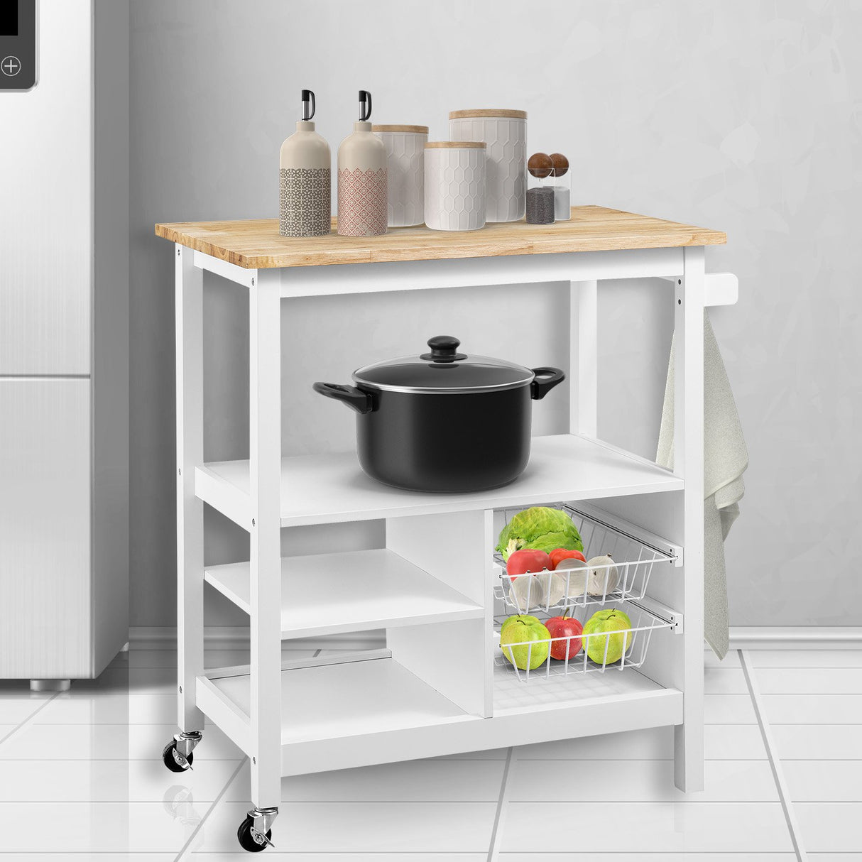 Sarantino Carina Wooden Kitchen Cart Microwave Stand