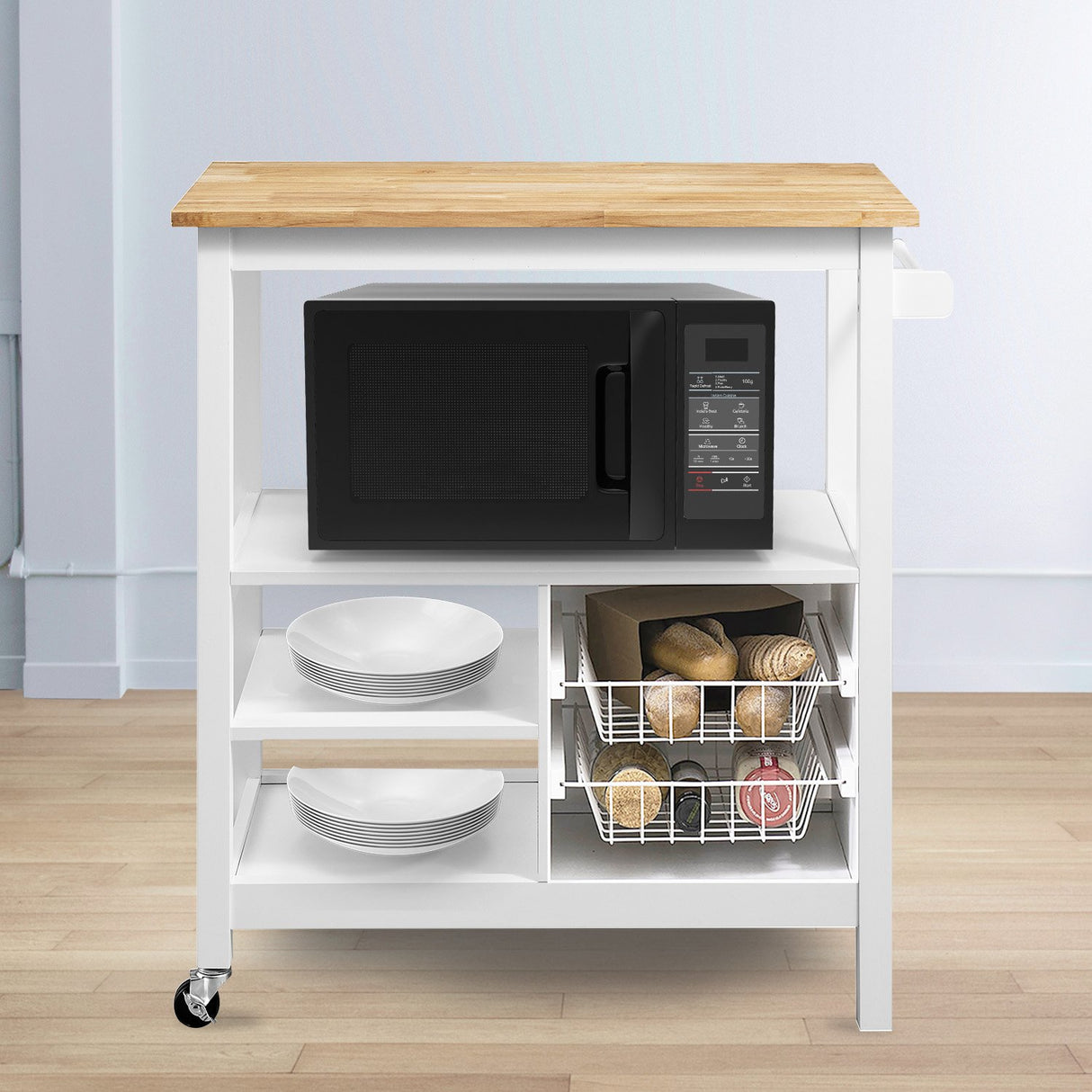 Sarantino Carina Wooden Kitchen Cart Microwave Stand