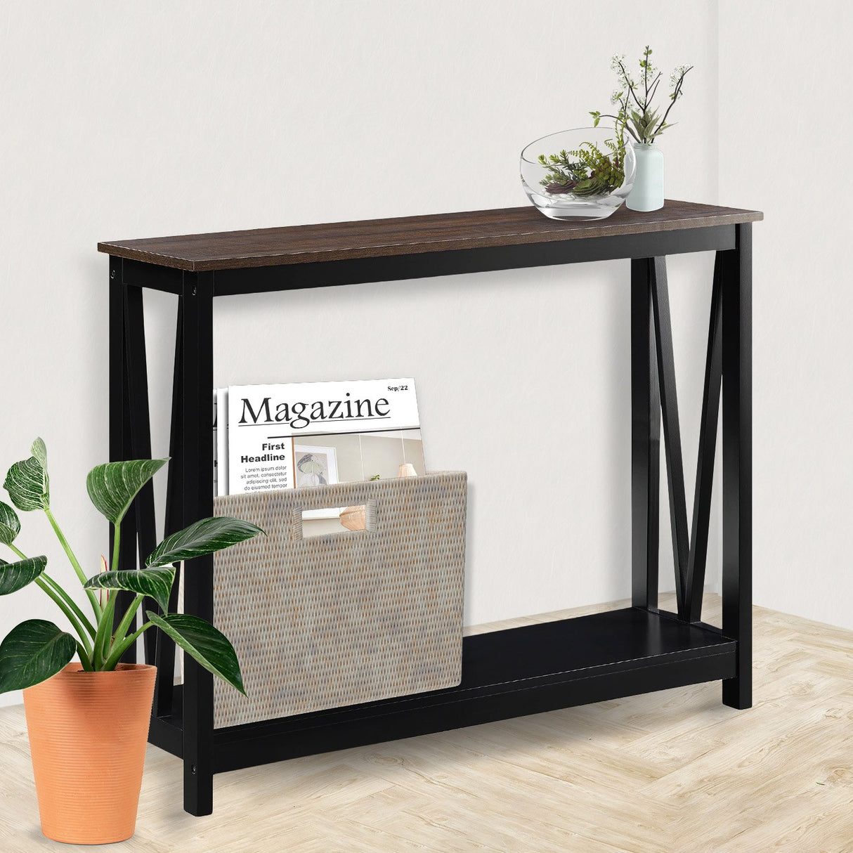 Sarantino Cielo 2-Tier Console Table Dark Walnut