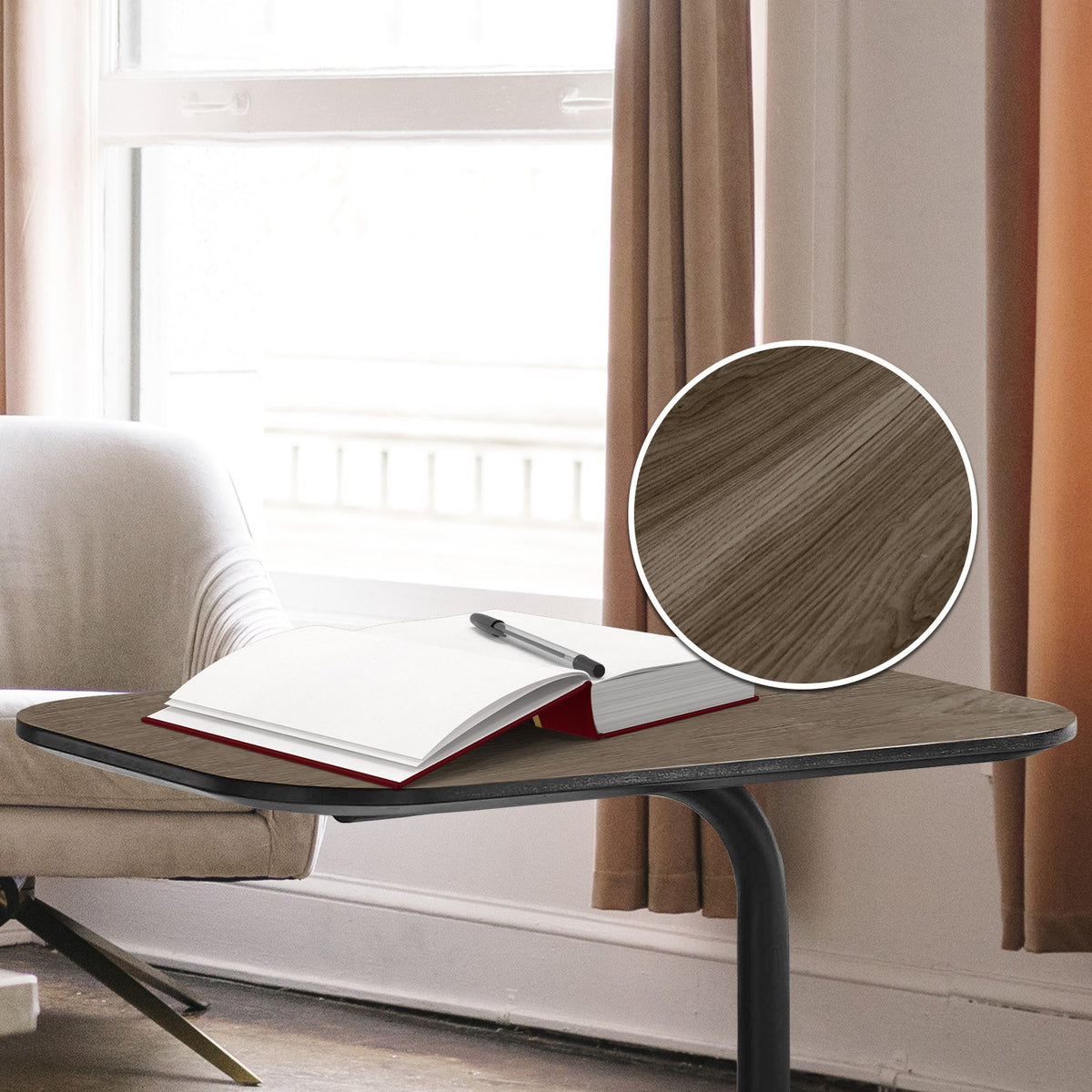 Sarantino Beveled Edge C-Shaped Side Table - Oak