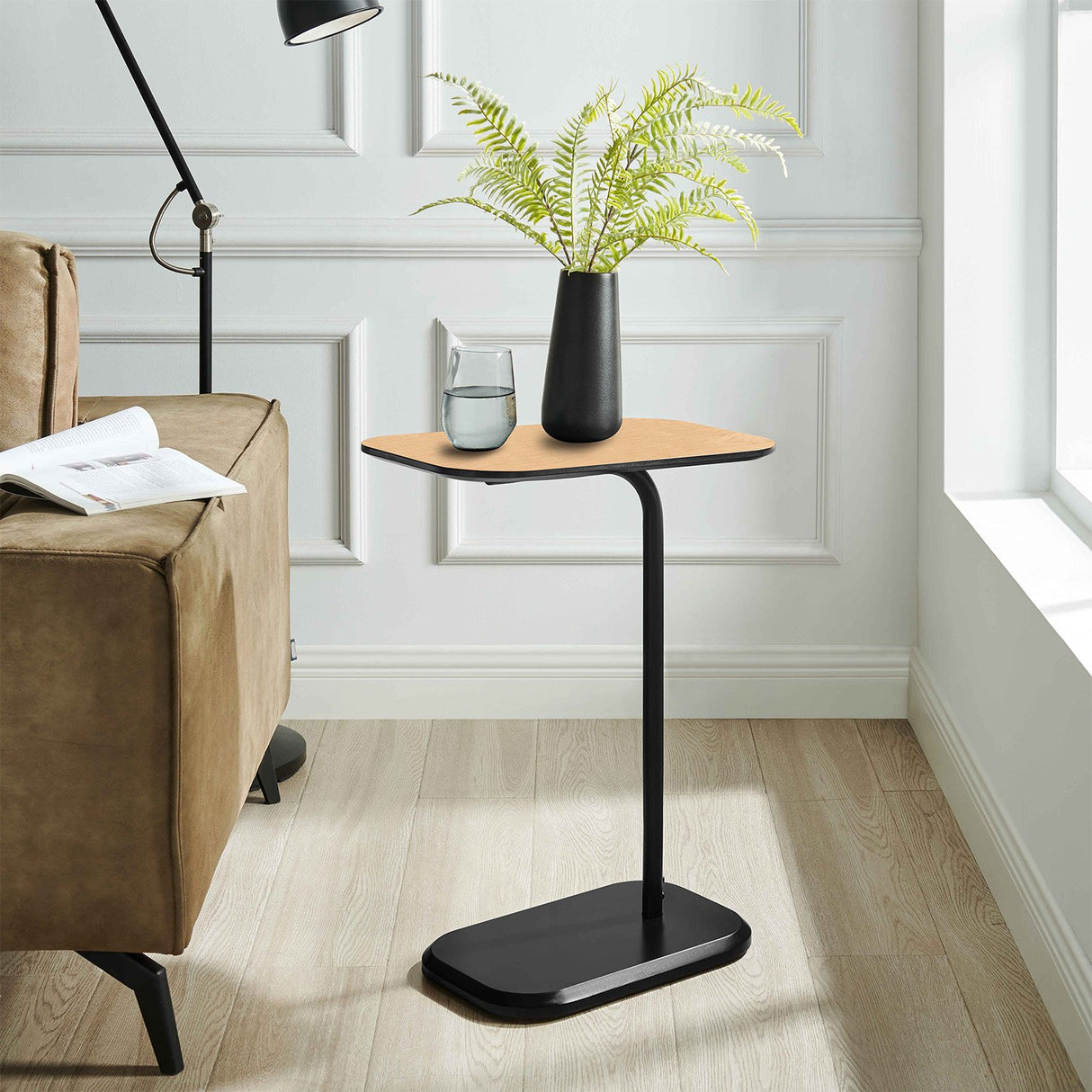 Sarantino Beveled Edge C-Shaped Side Table - Light Oak