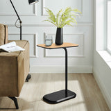 Sarantino Beveled Edge C-Shaped Side Table - Light Oak - Low Angle