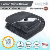 Laura Hill Heated Electric Blanket Throw Rug Coral Warm Fleece Grey - Extra Image