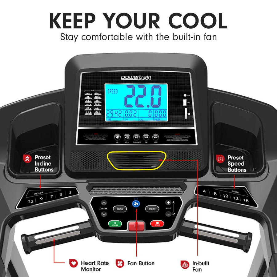 Powertrain 22km/h K2000 Treadmill Running Cardio Exercise w/ Fan & Auto Incline Speed