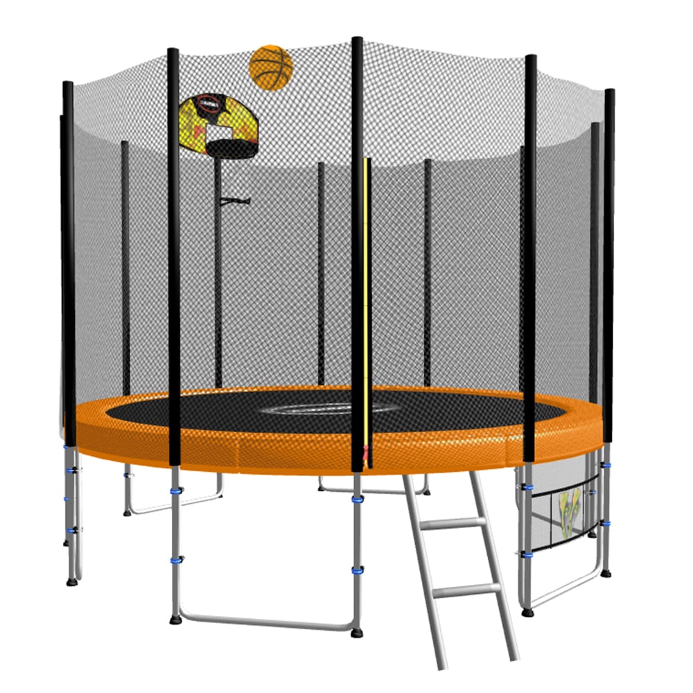 Kahuna 8 ft Round Spring Trampoline Free Safety Net Pad Basketball - Orange